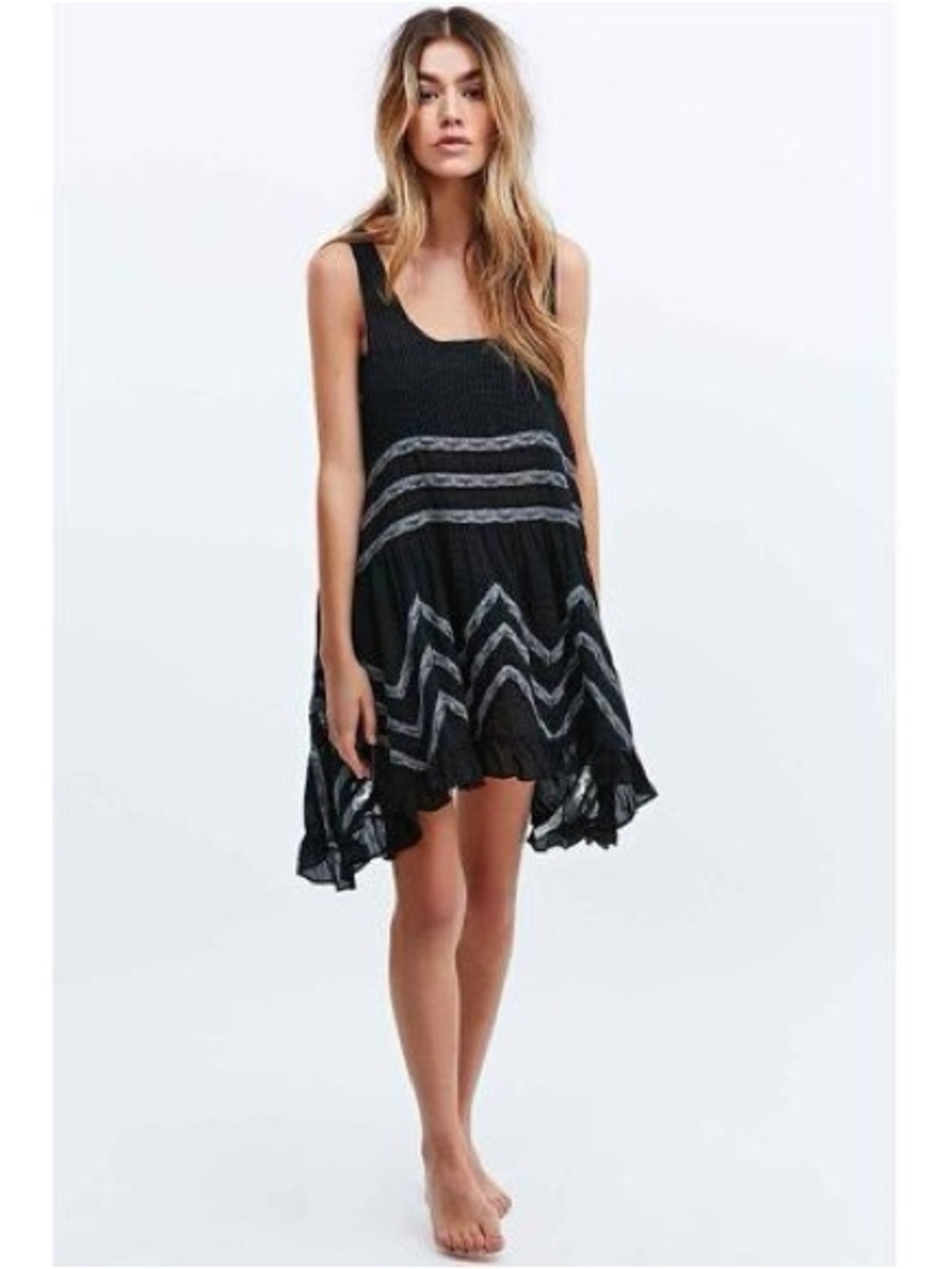 NWOT Free People Lace Trim Trapeze Slip Dress In Black  Combo Size medium